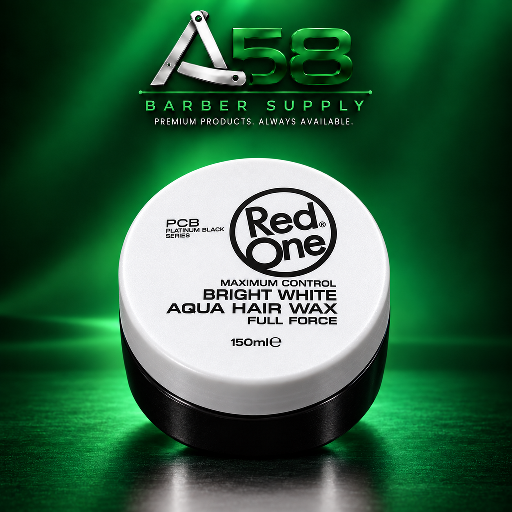 RedOne Bright White hair styling wax, 150 mL, with A58 Barber Supply branding