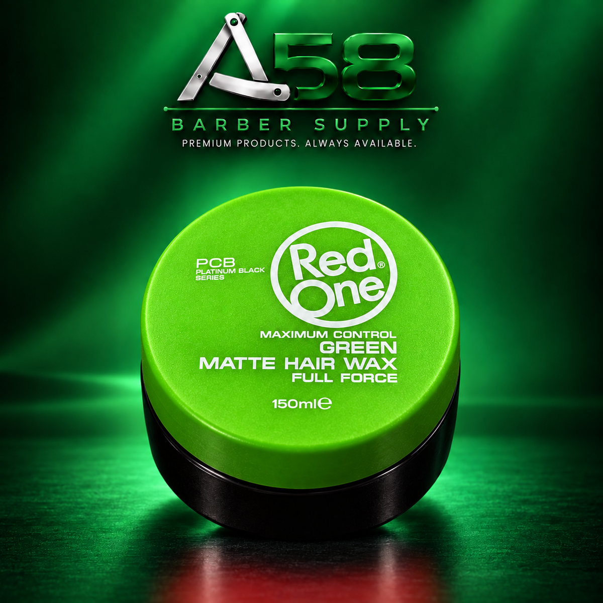 RedOne Matte Green hair styling wax, 150 mL, with A58 Barber Supply branding