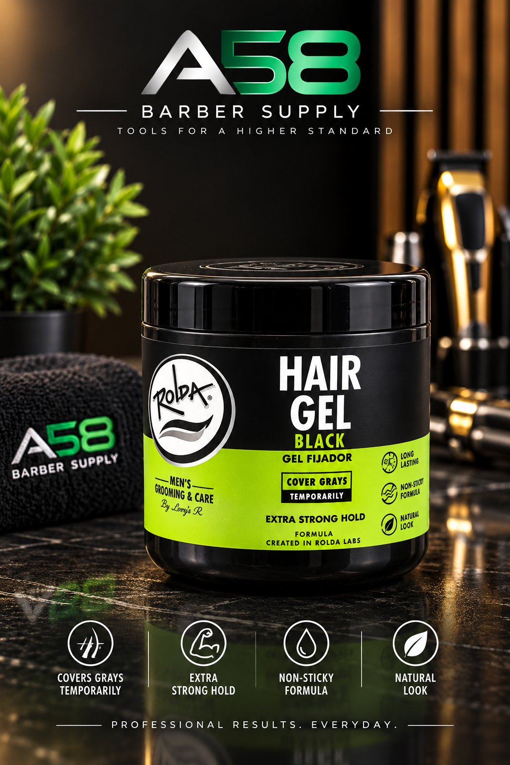 Rolda Black Hair Gel, Extra Strong Hold