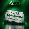 Astra Superior Platinum double edge razor blade on an A58 green background