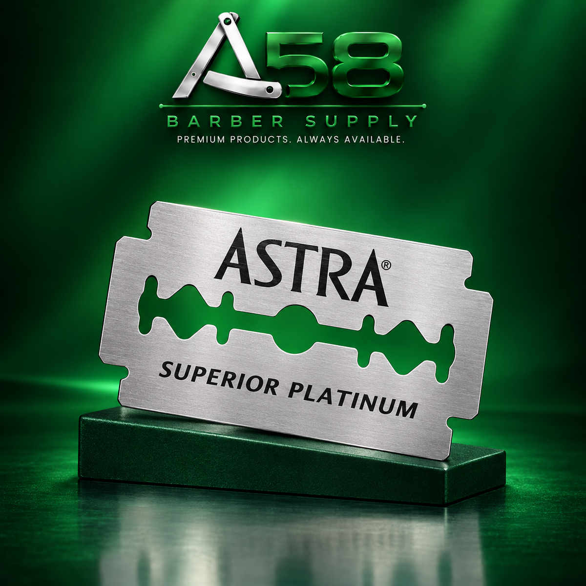 Astra Superior Platinum double edge razor blade on an A58 green background