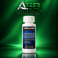 Kirkland Signature Minoxidil 5% topical solution for men, 60 mL bottle, on an A58 green background